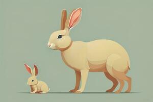 Vector illustration of a cute white rabbit sitting on a gray background. ai generative photo