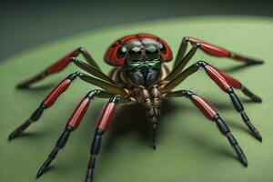 jumping spider closeup on solid color background, copyspace. ai generative photo