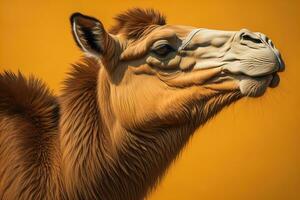 Camel head on solid color background, close up. Vintage style. ai generative photo