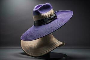 Stylish female hat on mannequin. ai generative photo