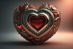 Red heart on dark background. Vintage style. ai generative photo