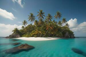 Tropical beach with palm trees and white sand. ai generative photo