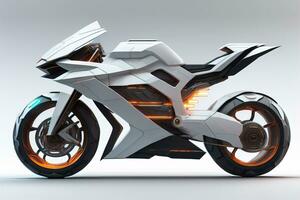 a white super sports motorcycle on a gray background. ai generative photo