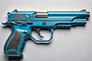 Semi-automatic handgun on a solid color background. Close-up. ai generative photo