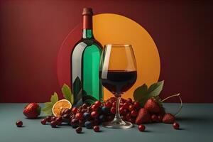 Glass of red wine on black background. ai generative photo