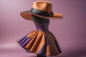 Stylish female hat on mannequin. ai generative photo