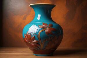 Ceramic vase on a solid color background. ai generative photo