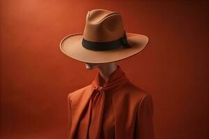 Stylish female hat on mannequin. ai generative photo