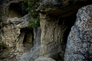View of the cave town of Chufut-Kale near the town of Bakhchisarai in Crimea. photo