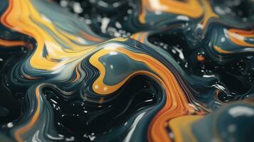 Hand painted background with mixed liquid yellow and black paints. Abstract painting with liquid acrylic. Marble colorful abstract background. Liquid marble pattern. Generative AI photo