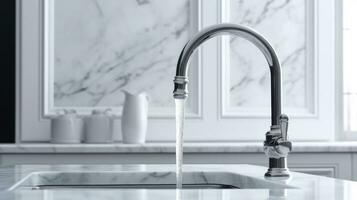 Kitchen water faucet. Water tap made of chrome material. Generative AI photo