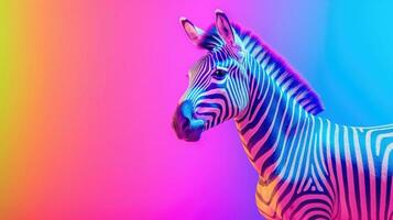 Zebra on a bright rainbow background. Generative AI photo