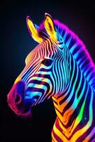 Zebra on a bright rainbow background. Generative AI photo