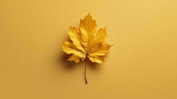 Autumn background. Autumn maple leaf on a yellow background. Generative AI photo