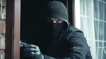 el ladrón intentos a entrar el casa mediante el ventana. el concepto de robo y delito. generativo ai foto
