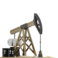 3D rendering of oil rig extracting liquid oil from well in developed field front view. Environmental pollution problem. Realistic PNG illustration isolated on transparent background