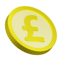 3D rendering of gold British pound coin with sign of British currency. Symbol of Success, wealth, income. Realistic PNG illustration isolated on transparent background