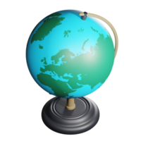 3d representación de isométrica colegio globo en de madera pararse. estudiando geografía de países y continentes a escuela. realista png ilustración aislado en transparente antecedentes