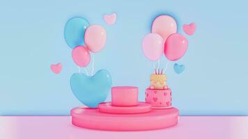 Birthday 3D With Podium Background For Product , celebrate , Advertising . Pastel Background . 3D rendering photo