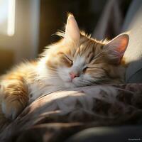 peacefully sleeping baby cat, cozy cute kitten napping, AI Generative photo