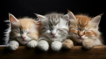 peacefully sleeping baby cat, cozy cute kitten napping, AI Generative photo