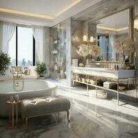 Interior Design of a spacious Modern Luxury Bathroom, AI Generative photo