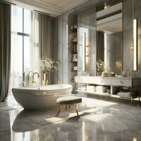 Interior Design of a spacious Modern Luxury Bathroom, AI Generative photo