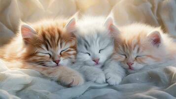 peacefully sleeping baby cat, cozy cute kitten napping, AI Generative photo