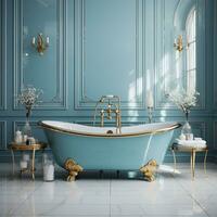 interior diseño de un espacioso moderno lujo baño, ai generativo foto