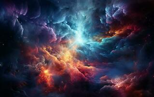 Nebula-shining stars and galaxies in space, Mysterious universe, Colorful cosmos with stardust and milky way, Magic color galaxy, AI Generative photo