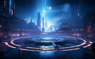 Virtual regality fantasy arena, E-sport game battle, stadium, Futuristic space, AI Generative photo