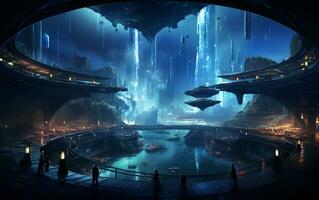 Virtual regality fantasy arena, E-sport game battle, stadium, Futuristic space, AI Generative photo