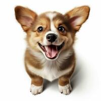 Funny and happy puppy dog isolated on white background, cute pet, AI Generative photo