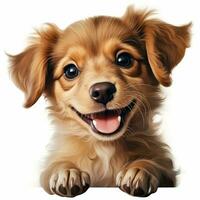 Funny and happy puppy dog isolated on white background, cute pet, AI Generative photo