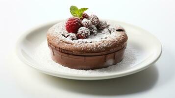 Luxury French dessert Chocolate souffle on plate, gourmand food, AI Generative photo