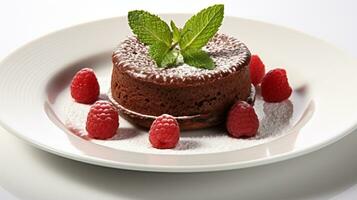 Luxury French dessert Chocolate souffle on plate, gourmand food, AI Generative photo