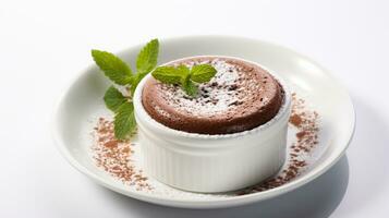 Luxury French dessert Chocolate souffle on plate, gourmand food, AI Generative photo