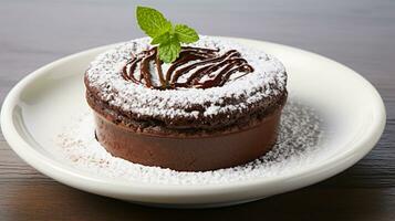 Luxury French dessert Chocolate souffle on plate, gourmand food, AI Generative photo