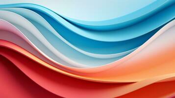 Colorful paper waves on white background, abstract papercut design, AI Generative photo