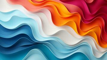 Colorful paper waves on white background, abstract papercut design, AI Generative photo