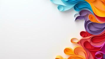 Colorful paper waves on white background, abstract papercut design, copy space, AI Generative photo