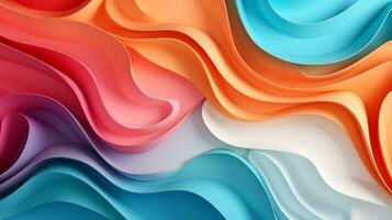 Colorful paper waves on white background, abstract papercut design, AI Generative photo