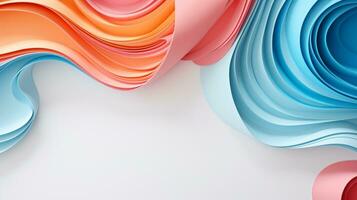 Colorful paper waves on white background, abstract papercut design, copy space, AI Generative photo