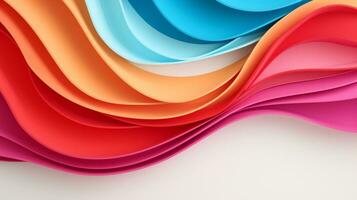 Colorful paper waves on white background, abstract papercut design, copy space, AI Generative photo