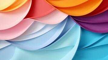 Colorful paper waves on white background, abstract papercut design, AI Generative photo