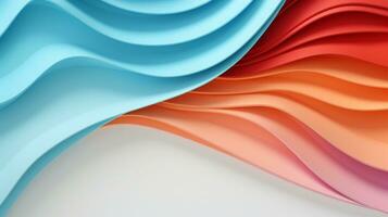 Colorful paper waves on white background, abstract papercut design, AI Generative photo