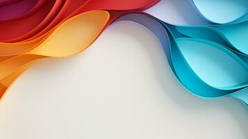 Colorful paper waves on white background, abstract papercut design, copy space, AI Generative photo