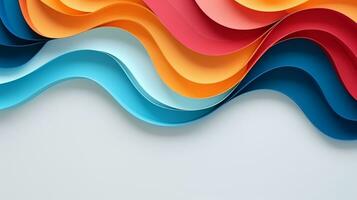 Colorful paper waves on white background, abstract papercut design, copy space, AI Generative photo