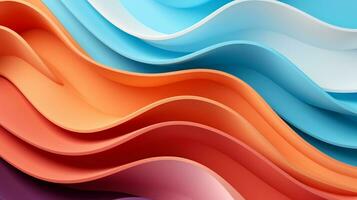 Colorful paper waves on white background, abstract papercut design, AI Generative photo