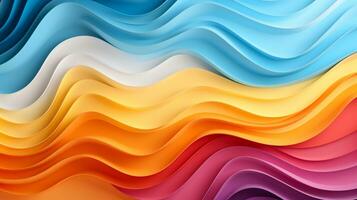 Colorful paper waves on white background, abstract papercut design, AI Generative photo